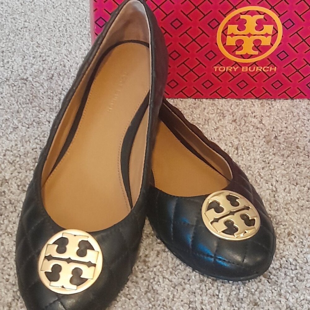 Women's Black Quilted Tory Burch Flats